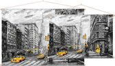 Karakteristieke tekening van het straatbeeld van New York - Foto op Textielposter - 120 x 80 cm