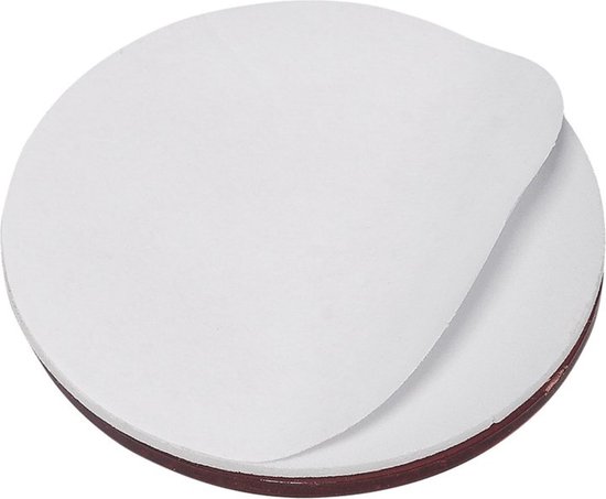 Witte ronde reflector met bruine rand en deels verwijderde witte beschermfolie.