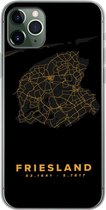 Geschikt voor iPhone 11 Pro Max hoesje - Friesland - Kaart - Goud - Zwart - Siliconen Telefoonhoesje