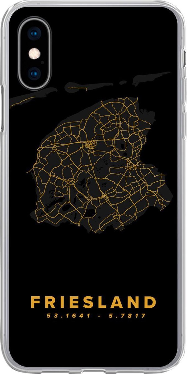 Telefoonhoesje Geschikt voor iPhone X hoesje - Friesland - Kaart - Goud - Zwart - Siliconen Telefoonhoesje Telefoonhoesje