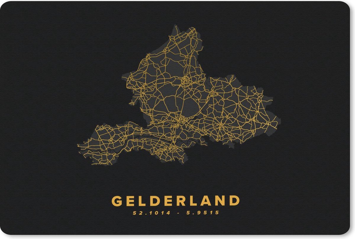 Muismat - Mousepad - Gelderland - Wegenkaart Nederland - Goud - 27x18 cm