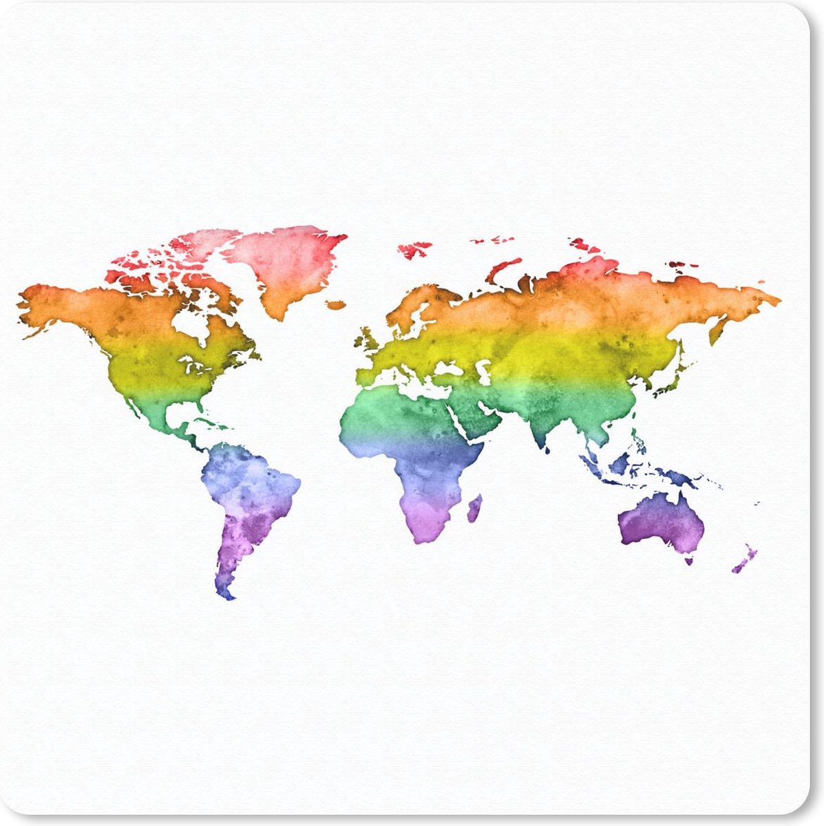 Muismat 20x20 cm - Mousepad Kaart - Regenboog - Aquarelverf - Muismatten