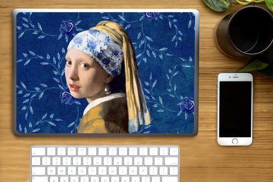Sticker ordinateur portable - 15,6 pouces - Fille à la perle - Vermeer - Blauw de Delft
