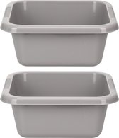 Set van 2x stuks afwasteil/afwasbak vierkant grijs 35 x 35 cm 17 liter kunststof - Handwas teil