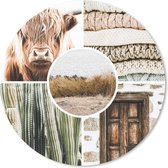 Muismat - Mousepad - Rond - Schotse hooglander - Collage - Bohemian - 50x50 cm - Ronde muismat