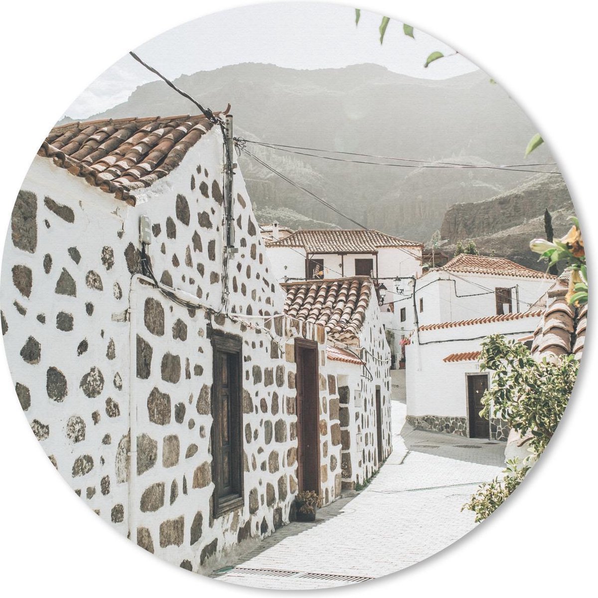 Muismat rond 40x40 cm - Mousepad Zomer - Huis - Wit - Ronde muismatten
