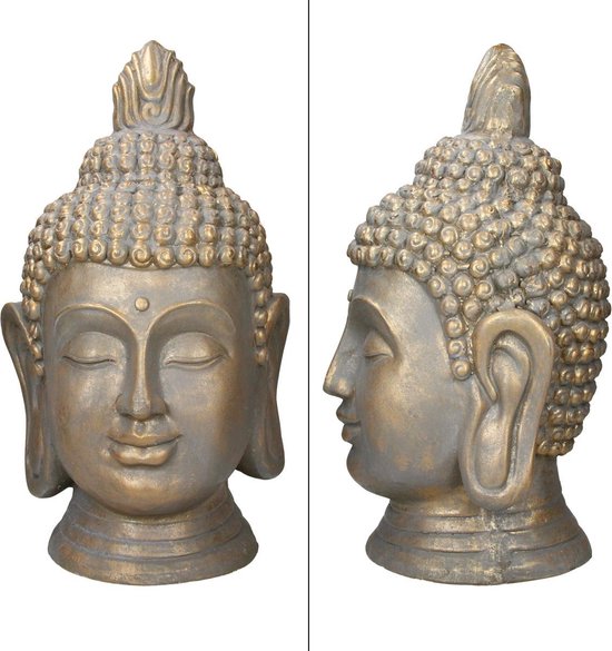 Statue tête de Bouddha 53cm en polyrésine aspect bronze pour le yoga