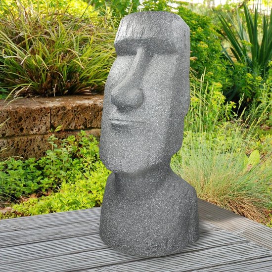 Paaseiland hoofd beeldje 37x26x78 cm grijs gietsteen hars