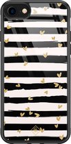 iPhone SE 2020 hoesje glass - Hart streepjes | Apple iPhone SE (2020) case | Hardcase backcover zwart