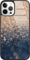 iPhone 12 Pro hoesje glass - Marmer blauw rosegoud | Apple iPhone 12 Pro  case | Hardcase backcover zwart