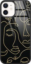 iPhone 12 hoesje glass - Abstract faces | Apple iPhone 12  case | Hardcase backcover zwart