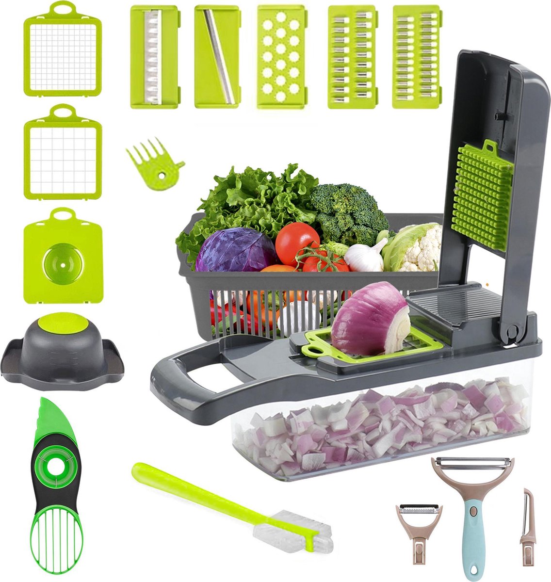 Hachoir à Légumes 12 en 1 Multifonctionnel Trancheuse avec Conteneur  Mandoline Réglable Trancheuse Cuisine Cuisine Cuisine pour Légumes Salade  de Fruits Oignon : : Cuisine et Maison