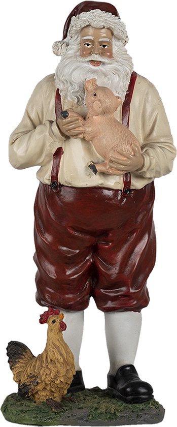 Clayre & Eef Figurine Père Noël 27 cm Rouge Beige Plastique
