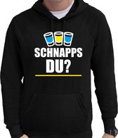 Apres ski hoodie Schnapps du zwart  heren - Wintersport capuchon sweater - Foute apres ski outfit/ kleding S