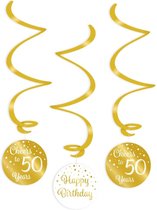 Verjaardag swirl decoraties 50 jaar goudkleurig en wit.
