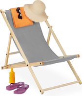 Relaxdays strandstoel hout - inklapbaar - opvouwbare ligstoel - wit - verstelbaar - grijs