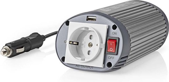 Inverter Gemodificeerde Sinusgolf - Ingangsvoltage: 12 V DC - Apparaat stroomoutput: Type F (CEE 7/3) / USB-A - 230 V AC 50 Hz - 150 W - Piekvermogen: 300 W - Sigarettenaansteker - Zilver - Nedis