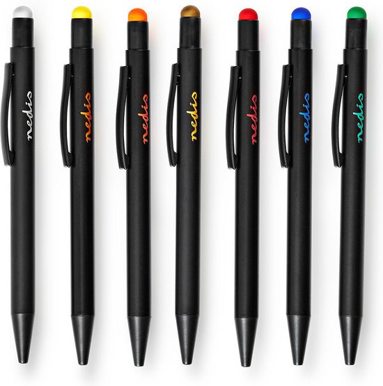 Nedis Stylus Pen - Gebruikt voor: Smartphone / Tablet - Rubberen Tip - 7 Stuks - Met clip - Balpen - Zwart