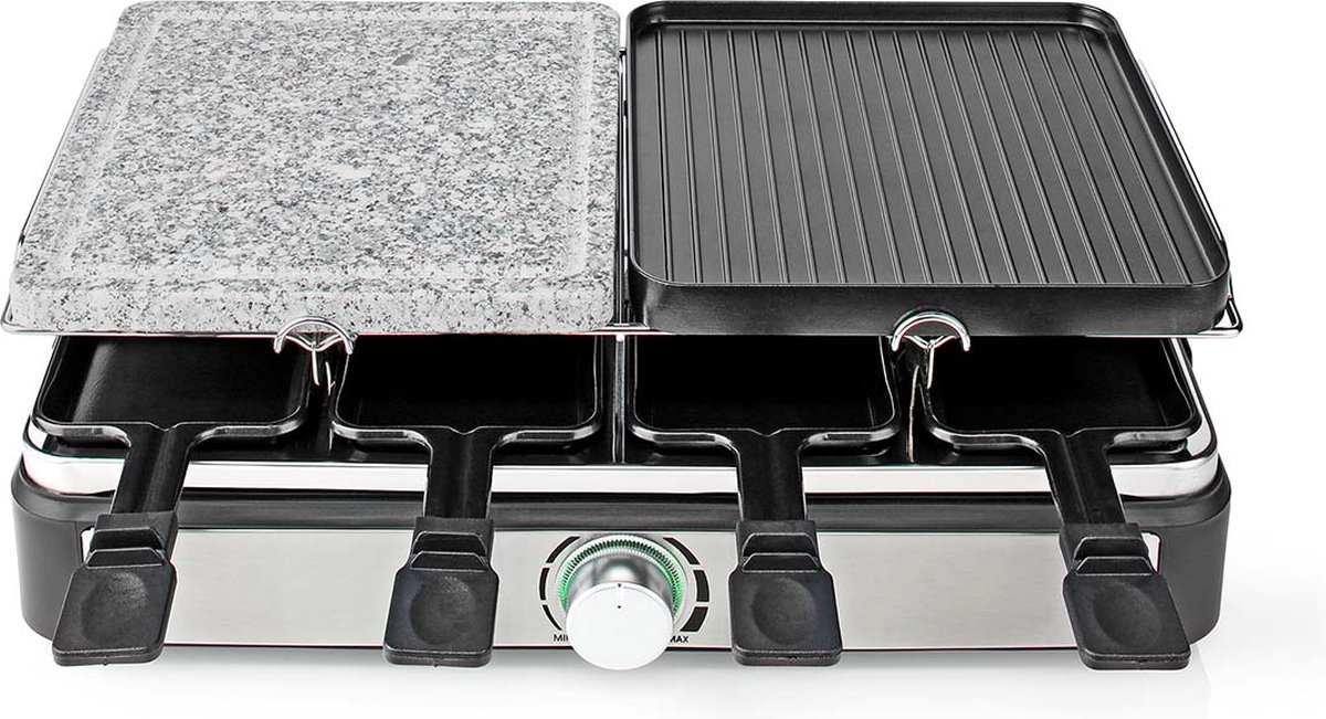 Nedis Gourmet / Raclette | Grill / Steen | 8 Personen | Spatel | Temperatuurinstelling | Anti-aanbak laag | Rechthoek