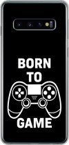 Geschikt voor Samsung Galaxy S10 hoesje - Gamen - Quotes - Controller - Born to game - Zwart - Wit - Siliconen Telefoonhoesje