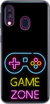 Geschikt voor Samsung Galaxy A40 hoesje - Controller - Game - Neon - Zwart - Quotes - Game zone - Siliconen Telefoonhoesje