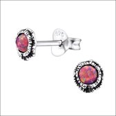 Aramat jewels ® - Zilveren oorbellen opaal rood 925 zilver 5mm geoxideerd