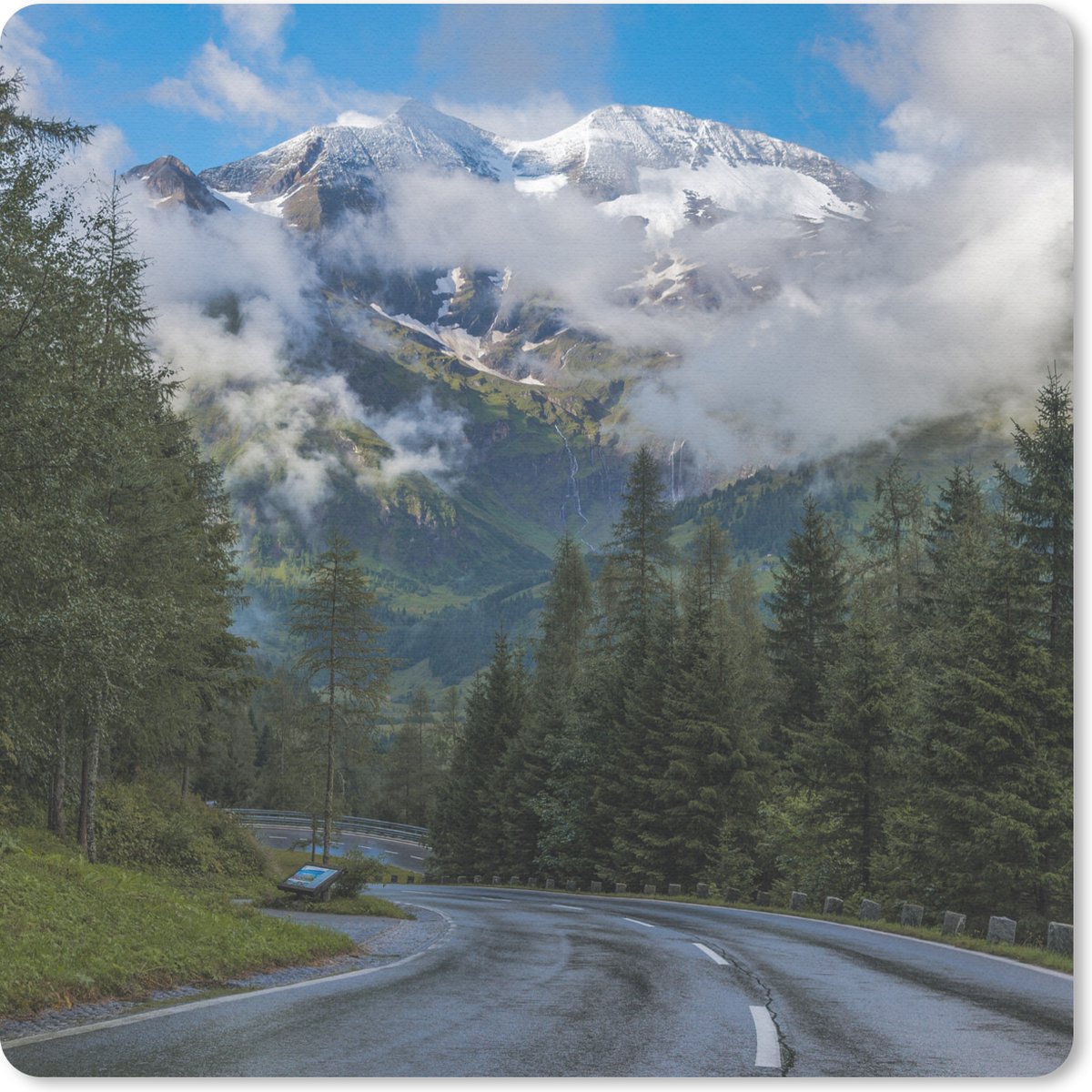 Muismat 30x30 cm - Mousepad Weg bij de Oostenrijkse Großglockner in Europa - Muismatten