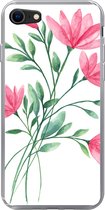 Geschikt voor iPhone SE 2020 hoesje - Bloemen - Waterverf - Roze - Siliconen Telefoonhoesje