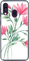 Geschikt voor Samsung Galaxy A40 hoesje - Bloemen - Waterverf - Roze - Siliconen Telefoonhoesje