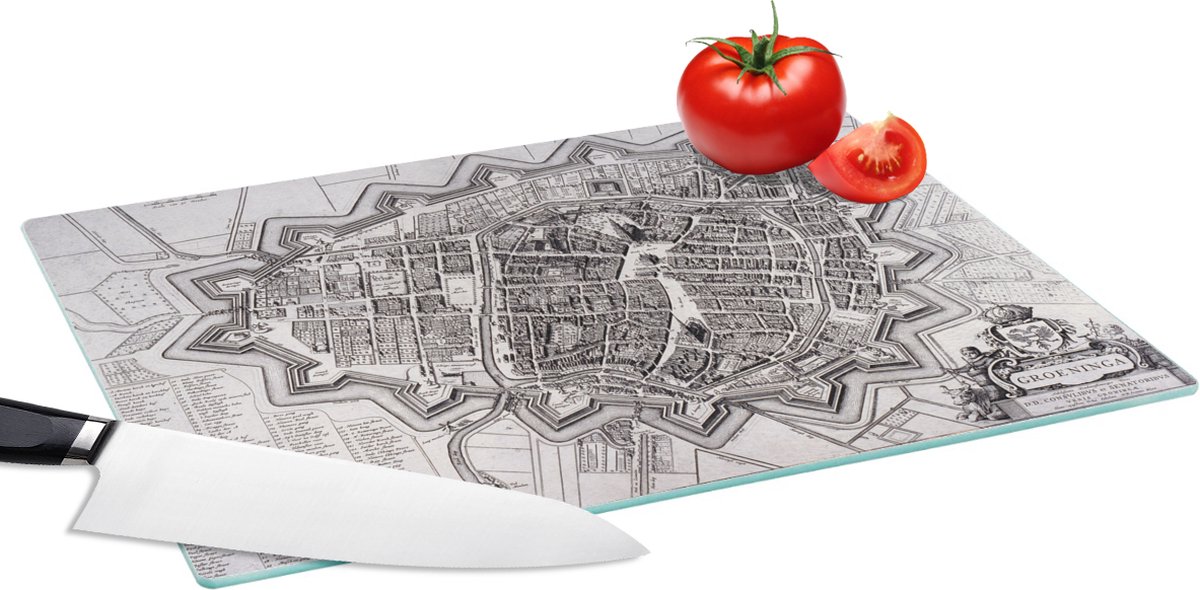 Glazen Snijplank - 39x28 - Kaart - Groningen - Geschiedenis - Snijplanken Glas