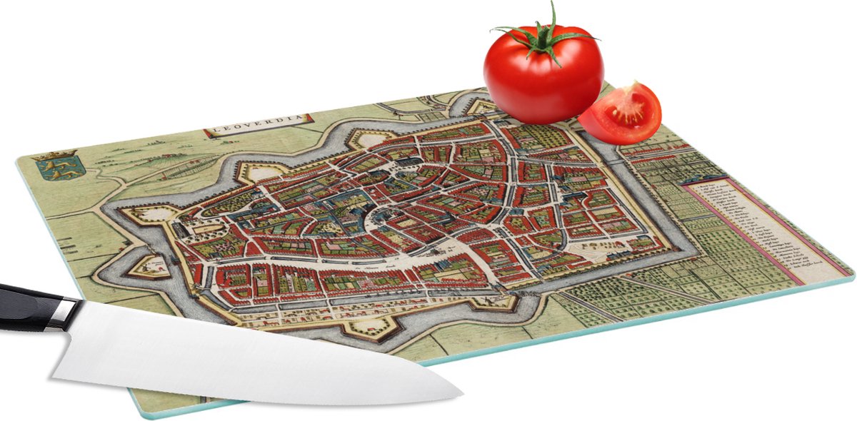 Glazen Snijplank - 39x28 - Plattegrond - Leeuwarden - Kleuren - Snijplanken Glas