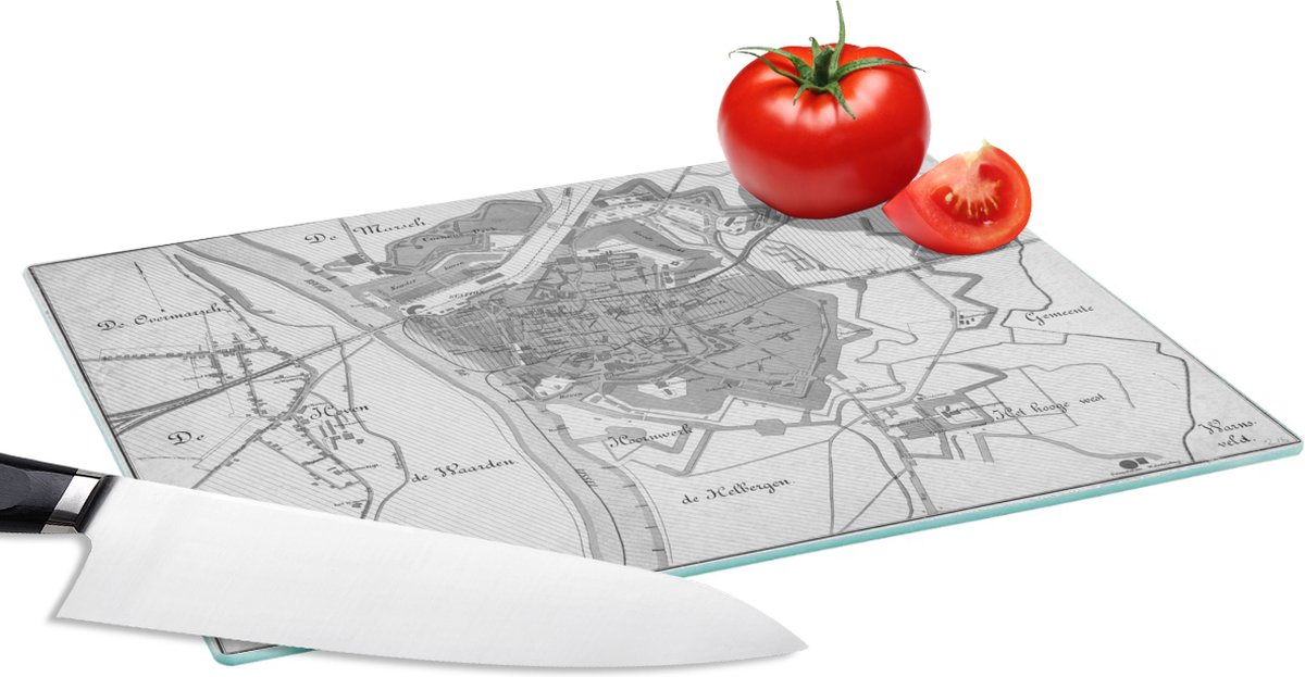 Glazen Snijplank - 28x20 - Plattegrond - Zutphen - Antiek - Snijplanken Glas