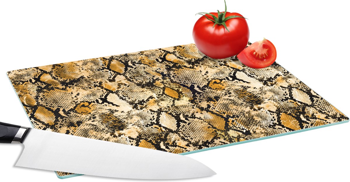 Glazen Snijplank - 28x20 - Dierenprint - Slang - Goud - Snijplanken Glas