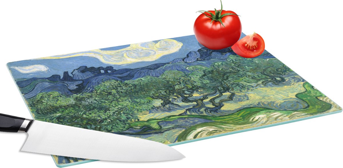 Glazen Snijplank - 39x28 - De olijfbomen - Vincent van Gogh - Snijplanken Glas