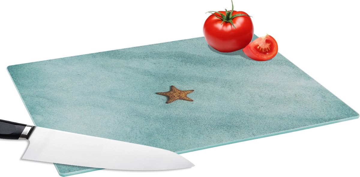 Glazen Snijplank - 39x28 - Zee - Strand - Zeester - Snijplanken Glas