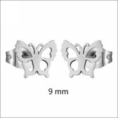 Aramat jewels ® - Zweerknopjes vlinder oorbellen zilverkleurig chirurgisch staal 9mm