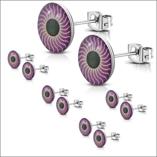 Aramat jewels ® - Ronde zweerknopjes oog paars zwart staal 8mm