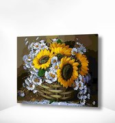 Painting Expert® Schilderen op nummer Volwassenen - Schilderen op nummer Kinderen - Zonnebloemen en Kamille - 40x50cm - Exclusief Lijst (24 kleurtjes)