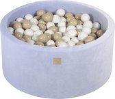 Ronde ballenbak VELVET 90x40 - Baby Blauw incl 300 ballen - Beige, Wit | Ballenbakje.nl