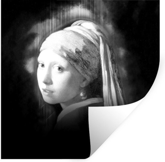 Muurstickers - Sticker Folie - Het meisje met de parel - Johannes Vermeer - Zwart - Wit - 100x100 cm - Plakfolie - Muurstickers Kinderkamer - Zelfklevend Behang XXL - Zelfklevend behangpapier - Stickerfolie
