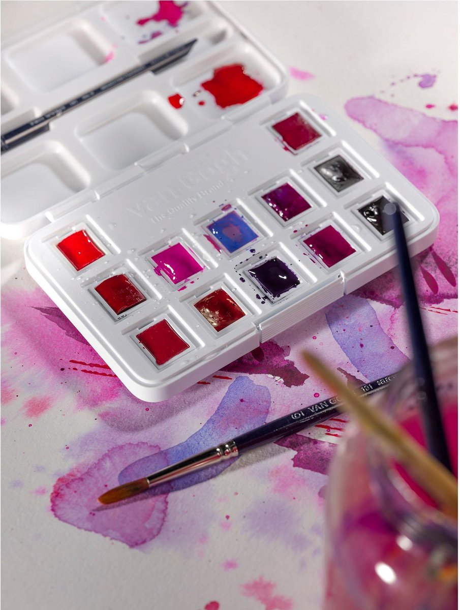 Van Gogh Aquarelverf pocket box roze en violetten met 12 kleuren in halve Napjes — afbeelding 3