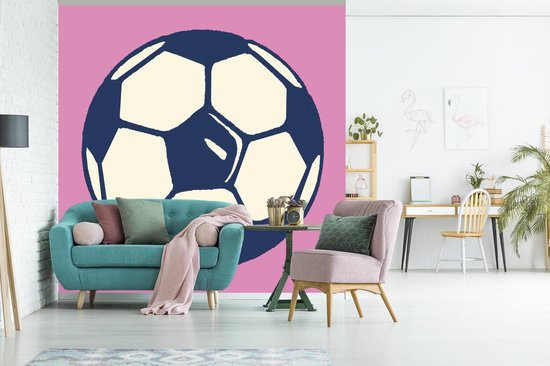 Papier peint photo vinyle - Une illustration d'un ballon de football sur fond rose largeur 300 cm x hauteur 300 cm - Tirage photo sur papier peint (disponible en 7 tailles)