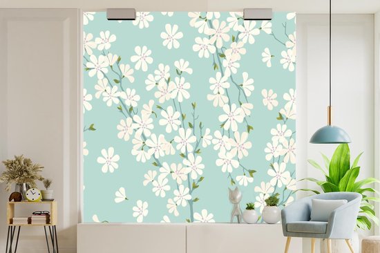 Papier peint photo vinyle - Une illustration de conception florale de fleur de cerisier largeur 240 cm x hauteur 240 cm - Tirage photo sur papier peint (disponible en 7 tailles)
