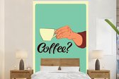 Behang - Fotobehang Retro - Spreuken - Coffee? Quotes - Breedte 180 cm x hoogte 280 cm