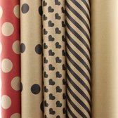 Zwarte en Bruine kraft assortiment cadeaupapier inpakpapier C11 - 200 x 70 cm - 5 stuks