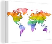 Wanddecoratie Wereldkaart - Pride vlag - Waterverf - Canvas - 60x40 cm