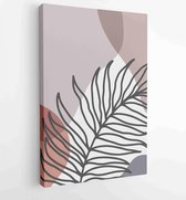 Canvas schilderij - Earth tone background foliage line art drawing with abstract shape and watercolor 1 -    – 1921715396 - 40-30 Vertical