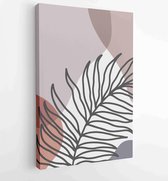 Canvas schilderij - Earth tone background foliage line art drawing with abstract shape and watercolor 1 -    – 1921715396 - 80*60 Vertical