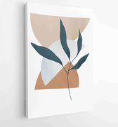 Canvas schilderij - Earth tone background foliage line art drawing with abstract shape 3 -    – 1928942354 - 40-30 Vertical