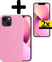 Hoesje Geschikt voor iPhone 13 Hoesje Siliconen Case Met 2x Screenprotector - Hoes Geschikt voor iPhone 13 Hoes Siliconen - Lichtroze